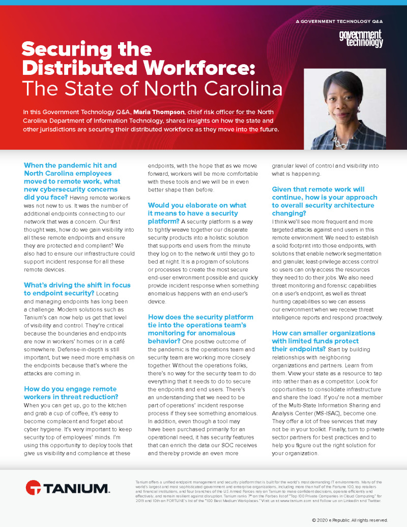 Securing the Distributed Workforce The State of North Carolina
