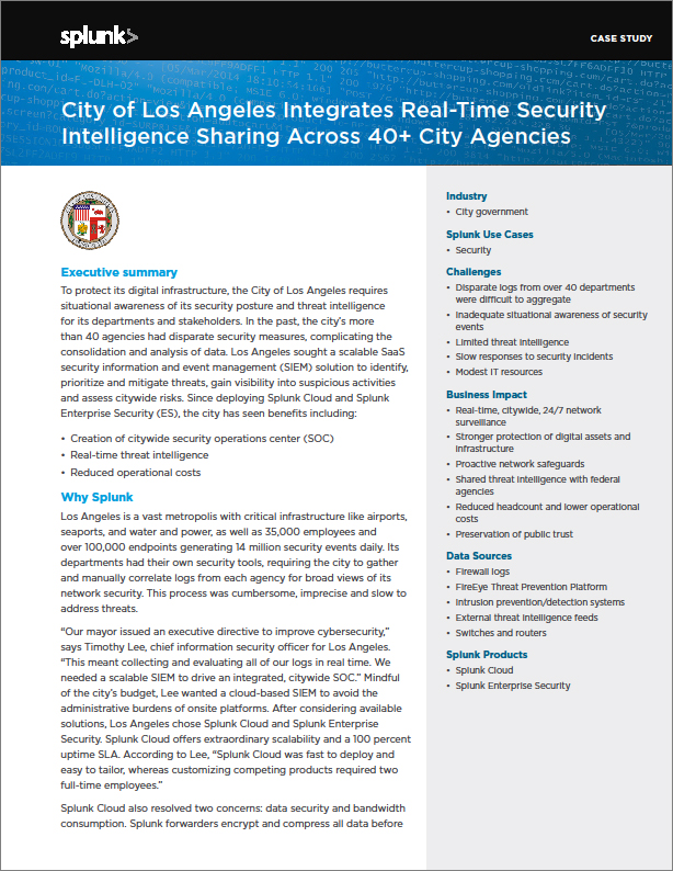 Case study: City of LA Integrates Real-Time Security Intelligence Sharing Across 40+ City Agencies
